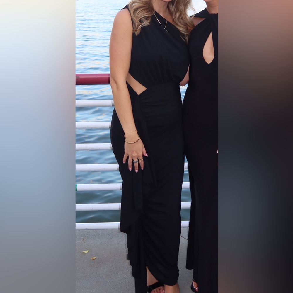 REVOLVE Black Asymmetrical One-Shoulder Cutout Gown